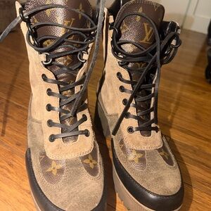Louis Vuitton Brown Lace Up Boots